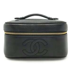 CHANEL Black Caviar Leather Logo Vanity Bag